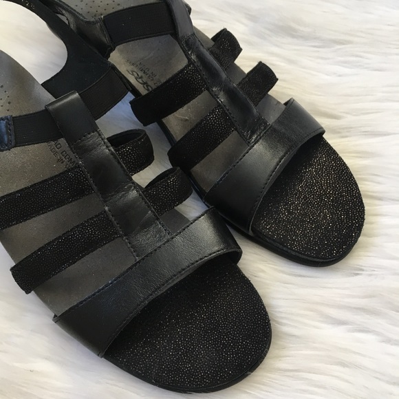 SAS Black Strap Heeled Sandal Narrow Comfort Shoes - Picture 4 of 7